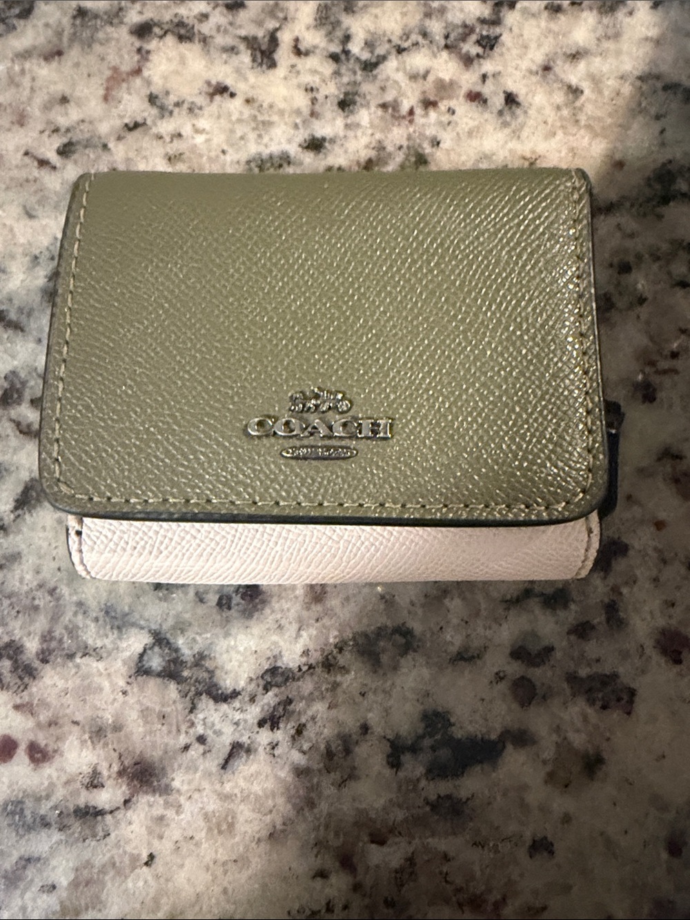 COACH Olive Green and Cream Leather Trifold Wallet